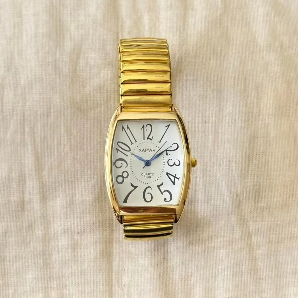 y2k gold square stainless steel quartz luxury watch